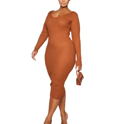 China Wholesale Plus Size Plus Size Off Shoulder Rib Knitted Midaxi Dress, Plus Size Dress Women, Midi Plus Dress for sale