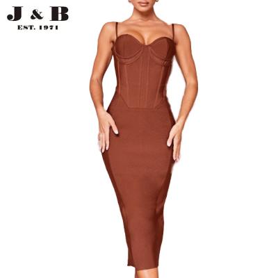 China Anti-wrinkle design factory price fashionable ladies clothing BANDAGE CUT UNDERBUST MIDI STRAPPY DRESS for sale