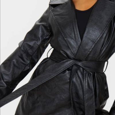 China PU Breathable Leather Faux Lapel Winter Long Sleeve Top Belted Women's Mini Jacket Lace Up Jacket for sale