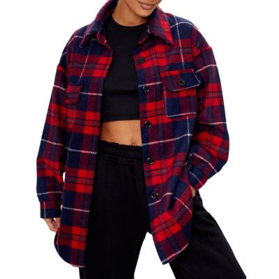 China Keep Warm Best Manufacturer Price Plaid Coat, Plaid Jacket, NAVY OVERSIZE SHACKET CHECK for sale