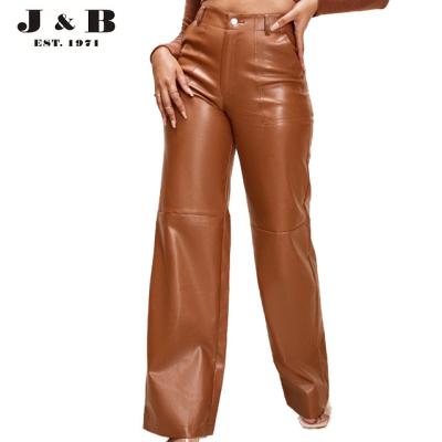 China FAUX British style design WIDE LEG PANTS fashionable waterproof DOT TAN LEATHER DETAIL, wide leg pants, women's pants for sale