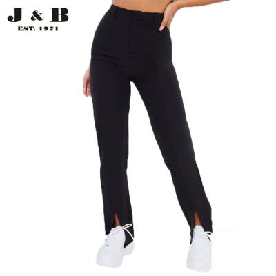 China Hot Sale Competitive Price QUICK DRY Black Woven Leg Slit Edge Straight Pants, Women's Pants, Women's Trousers for sale