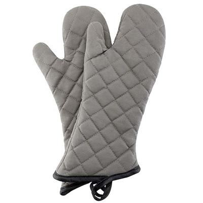 China Highest Resistance Kitchen Oven Mitts Heat Resistant Terry Cloth Lining Black Gray for sale