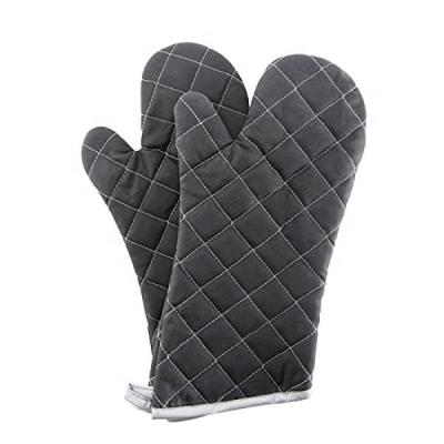 China Highest Resistance Kitchen Oven Mitts Heat Resistant Terry Cloth Lining Black Gray for sale