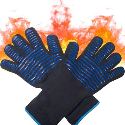 China Non Slip Silicone EN407 932F Fire Resistant Kitchen Oven Mitts Baking Heat Resistant Oven Mitts For BBQ for sale