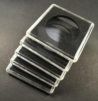 China Customized Transparent PC Plastic Square Lighthouse Coin Holder Capsules For Sale With Black Rings for sale