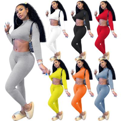 China Breathable Women Fall 2 Piece Sets Fashion Clothes Solid Crop Top Women 2 Piece Pants Set Clothing for sale