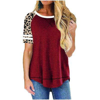 China Summer Round Neck Breathable Hot Selling Short Sleeve T-shirt Plus Size Leopard Summer Women Casual T-shirts for sale