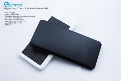 China Touch Control Dual USB Portable Solar Power Bank Black 7200mAh for sale