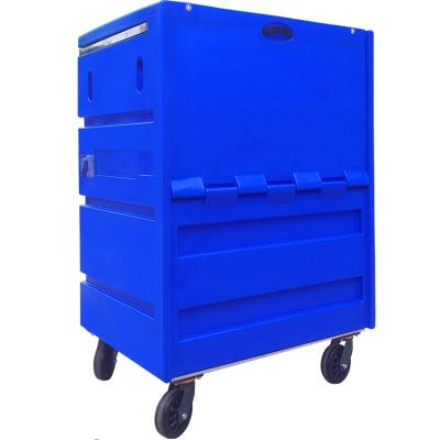 China 760L Commerical Industrial Heavy Duty Plastic Hospital Hotel Laundry Garment Cage Trolley for sale