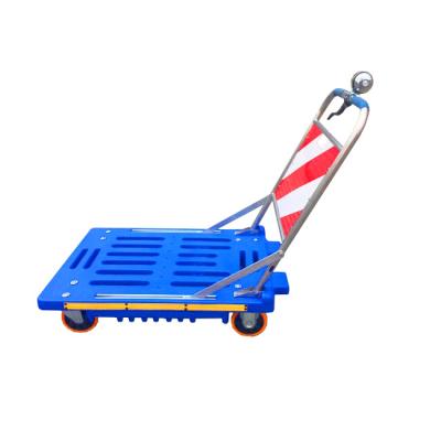 China Durable 250KG Stainless Steel Heavy Duty Foldable Handle Carry Plastic Trolley Hand Cart With Reflective Stripe for sale