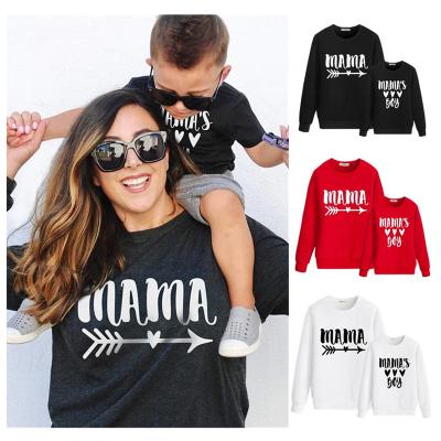 China Mommy and Me QUICK DRY Fashion Mommy Sweater Boy Letter Printed Family Crewneck Sweatshirt for sale