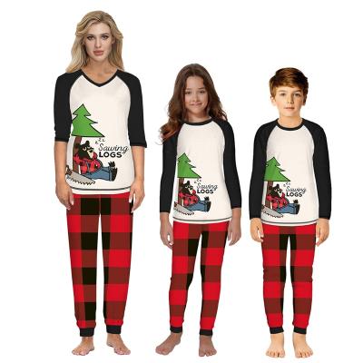 China QUICK DRY Fast Shipping Cartoon Tree Printed Family Christmas Pajamas Outfits Mommy And Me Clothing Set for sale