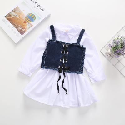 China Breathable 2022 Girls 3 Colors Strappy Lapel Long Sleeve Shirt Skirt Denim Vest Kids Suit for sale