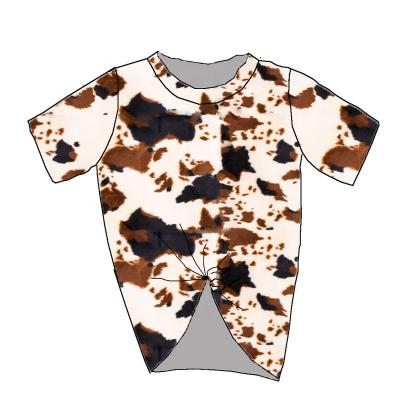 China Boutique Washable Spring Kids Girl Clothes Wear Western Style Brown Toddler T-shirt Cow Printed Dress for sale