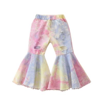 China 2022 Fashion Breathable Tied Tied Kid-Light Pink Bell Base Newborn Babies Flare Wide Leg Pants Jeans for sale