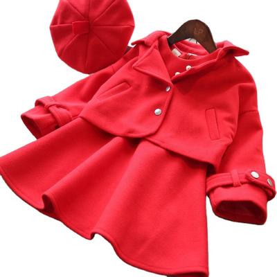 China Lady style 2021 children's wear nc style vest red dress + free wool jacket hat girls and ladies three-piece set for sale