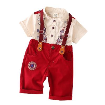 China Shortly 2021 Best Selling Casual Kids Wear Boys Pullover Shirt Suspender Pants Two Piece Set for sale