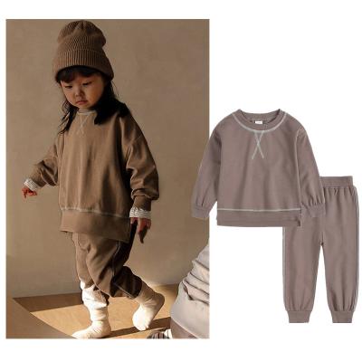 China 2022 Fashion Boy Kids Crew Neck Plain Pullover Hoodie Children Sweatsuit Sports Pants Sets Anti-Shrink Outfit for sale