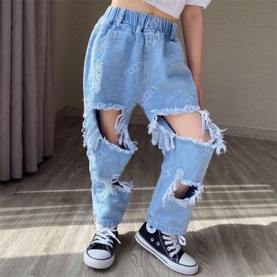 China Wholesale Breathable Hollow Out Embroider Letter Baby Boy Denim Pants Newborn Kid Jeans Pants for sale