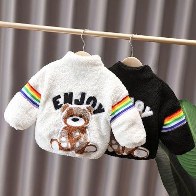 China Fashion Kids Boy Rainbow Bear Letter Teddy Coat Winter Warm Bomber Infant Baby Jacket Anti-wrinkle for sale