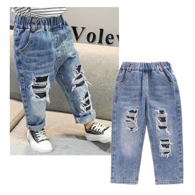 China Fade Proof Drop Shipping Children's Color Fade Proof Drop Shipping Children's Outlet Sport Wear Baby Boy Denim Fringe Pants Hollow Out Jeans Pants for sale