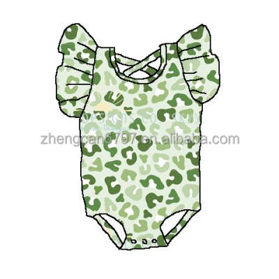 China 2022 St Patrick's Day Toddler Kids Jumpsuits Leopard Baby Backless Little Girl Milk Silk Romper Sleeveless Newborn Ruffle Silk Jumpsuits for sale