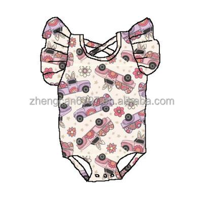 China 2022 New Style Milk Spring Children's Girl's Silk Floral Romper Backless Infant Easter Bunny Rompers Baby Flutter Sleeve Dancer Rompers for sale