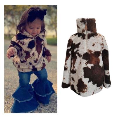 China Warm Sale Winter Brown Cow Pattern Toddler Baby Toddler Plush Kids Girls Boys Shear Sherpa Sweater for sale