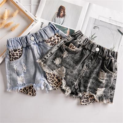 China wholesale Anti-wrinkle summer fashion kid hole girls and leopard denim shorts toddler babies five pants for sale