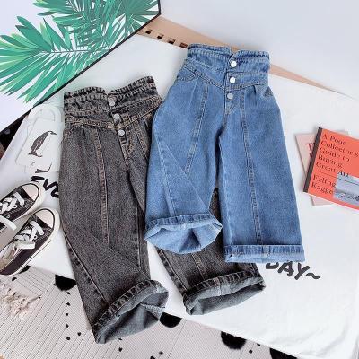 China 2022 Spring Autumn Kids Girls Denim Wide Leg Breathable Pants Children To Loosen High Waist Kids Jeans Straight Pants for sale