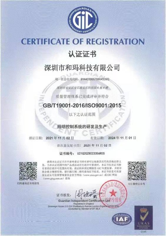 ISO9001 - Shenzhen Homa Technology Co., Ltd.