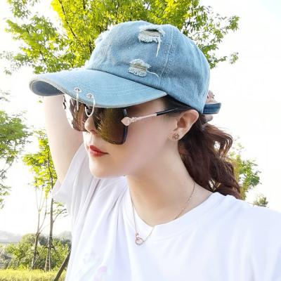 China breathable & Raincoat Washed Ripped Denim Baseball Hip Hop Sports Adjustable Letter Embroidery Hat For Women Men for sale