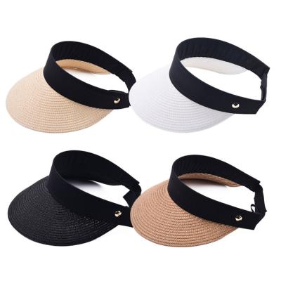 China Empty Top Outdoor Beach Hat Character Solid Color Sunscreen Sunscreen Adjustable Straw Hats Women for sale