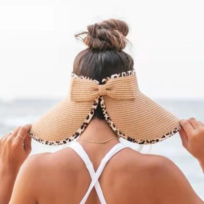 China Character Summer Sunshade Beach Travel Sunscreen Sunscreen Outdoor Bow Straw Hats Women for sale