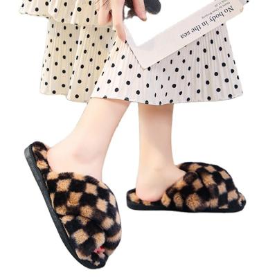 China Anti-Smell Winter Women Bedroom Faux Fur Warm Flat Shoes Female Slip On Hairy Ladies Home Slippers for sale