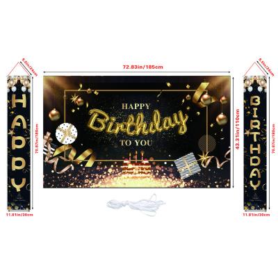 China Extra Large Chirstmas Decor Happy Birthday Backdrop Banner Black and Gold Sign Poster for Women Men Birthday Anniversary Party for sale