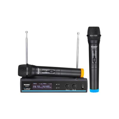 China Headset Microphone WEISRE VHF Wireless Microphone System Dual Channel Handheld Wireless Cordless Mic For Karaoke for sale