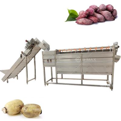 China Vegetable Processing Production Line Machines Automatic Industrial Potato Ginger Lotus Root Papaya Sweet Potato Washer and Peeler 2500*1000*1300mm for sale