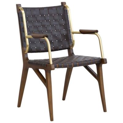 China Custom make available high end restaurant bar and cafe furniture Kensington armchair wood frame with stainless steel armrest weave seat and back for sale