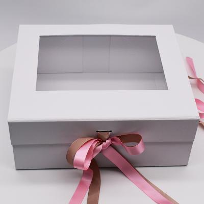 China Recycled Materials PVC Clear Top Window Magnetic Cardboard Box With Ribbon New Arrival Book Shaped Box For Gift for sale