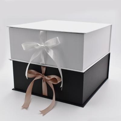 China Recycled Materials Custom Size Clothing Box Black Packing Dress Boxes With Ribbon Closure for sale