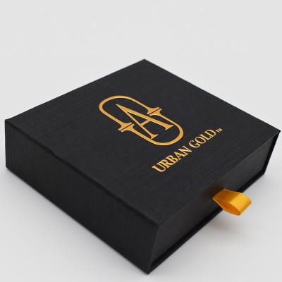 China Premium Recycled Ring Earring Necklace Paper Packing Boxes Jewelry Gift Packaging Box Logo Black Texture Gold Stamp Materials for sale