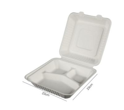 China Biodegradable /Greaseproof 9 inch 3 compartment Disposable bagasse Eco-friendly/Non-stick/Temperature resistance container food box 9 inch takeway box for sale