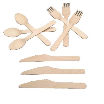 China DIY Tools 160mm Birch Wood Spoon Spoon Fork Knife Disposable Wooden Cutlery Cutlery for sale