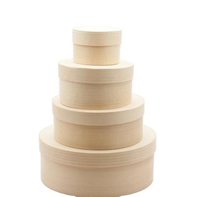 China Lightweight Disposable Round Reusable Wooden Baked Wrapping Cream Cheese Mousse French Deli Cake Box With Lid for sale