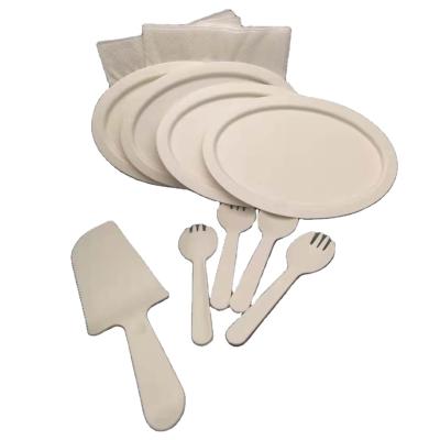 China Biodegradable Eco-Friendly/Non-Stick/Temperature Resistance /Greaseproof Cake Sets Sugarcane Bagasse Tray With PLA Cutlery Compostable PLA Spoon for sale