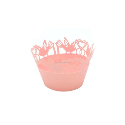 China Disposable Custom Wedding Party Color Paper Laser Cut Lace Cupcake Wrappers Cake Decoration for sale