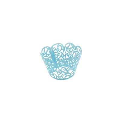 China Custom Color Party Hollow Lace Disposable Laser Cut Paper Cupcake Wrappers Cake Decoration for sale