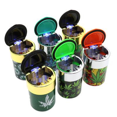 China Hot Selling Accessory Car Plastic Smoking Ashtray With LED Light Cup Shaped Car Smokeless Custom Ashtray Colorful Ashtray for sale